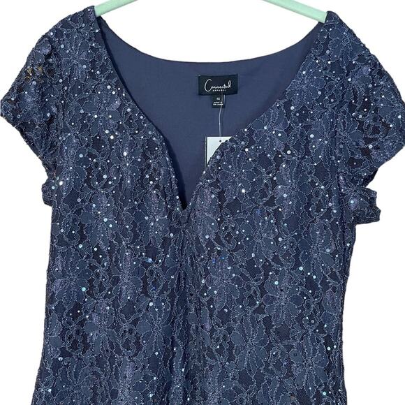 Connected Apparel NEW Size 14 Grace Navy Short Sleeve Sequin Lace Maxi Dress - Picture 7 of 11